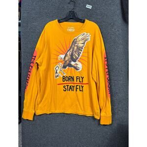 Born Fly T-Shirt Mens Size 2XL Graphic Print Eagle & Bear Yellow Long Sleeves